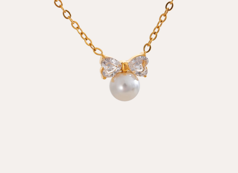 Crystal Pearl Bowknot Halskette