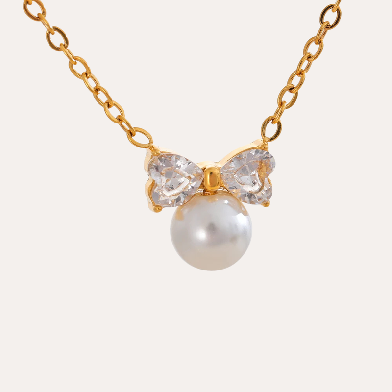 Crystal Pearl Bowknot Halskette