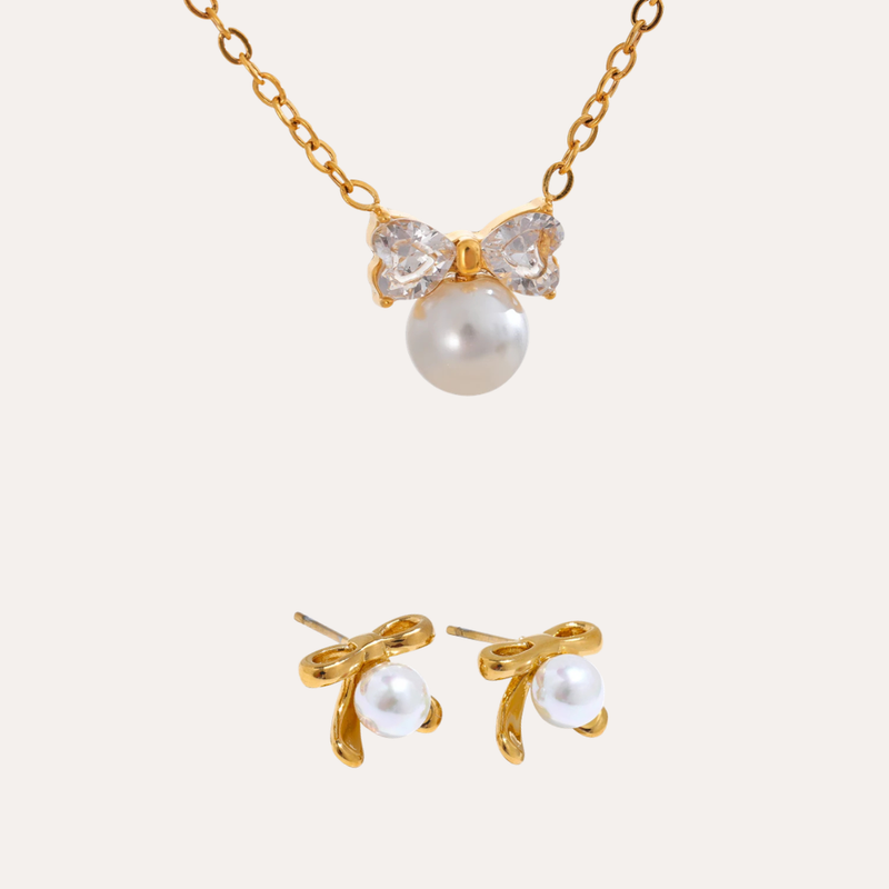 Crystal Pearl Bowknot Duo Earrings